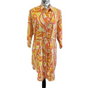 CHERRY Multicolor Button-Down Tie-Waist Shirt Dress Sz-Medium